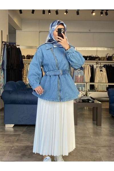 My Magazin Kadın Standart Fermuarlı Denim Ceket 7306