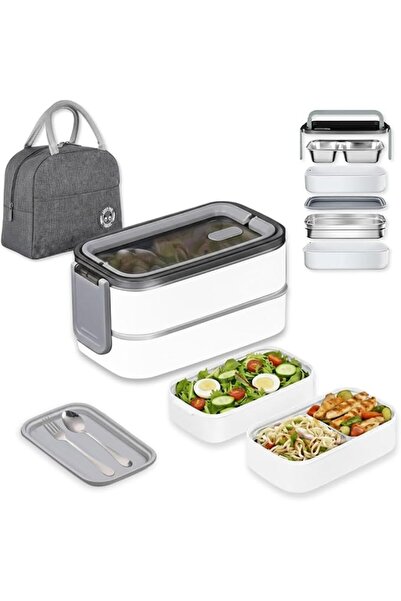 AlsayedP 1400ml Double Layer Bento Lunch Box 3 Compartments 304 Stainless Ste...