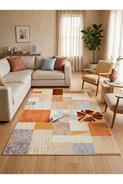 Rose'n Home ARTE VN177 Modern Geometrik Çiçek Desenli Salon Mutfak Koridor Ha...