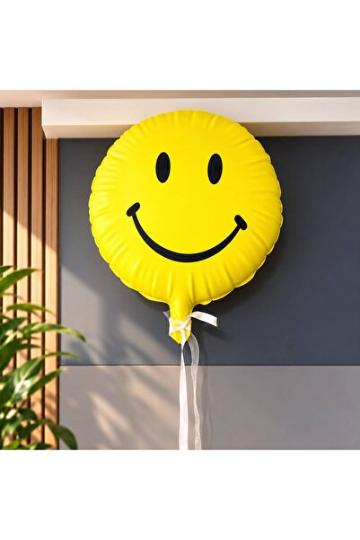 3D Baskı Sarı Gülen Yüz Uçan Balon Duvar Dekoru - Dekoratif Çocuk Odası ve Salon Duvar Süsü