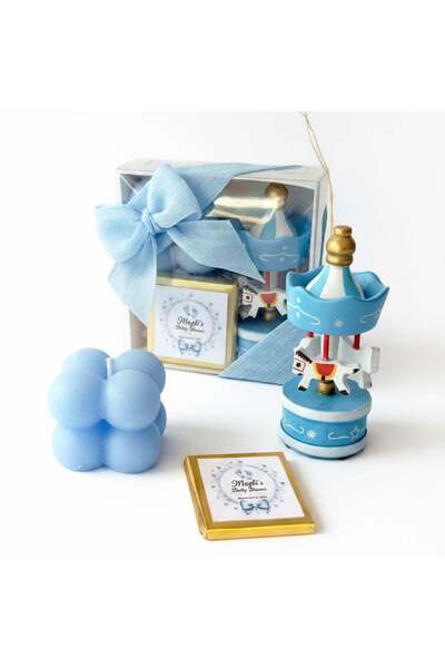 Mekece Baby Candy Gift Nks-326M in a Box with Madlen Chocolate, Blue Candle a...
