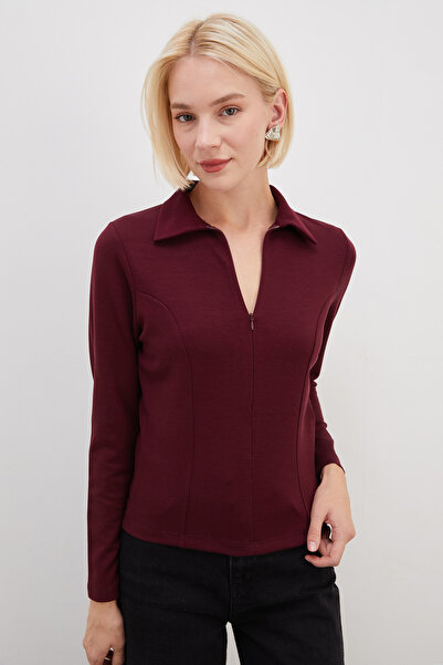 Fulla Moda Yarım Fermuarlı Polo Yaka Slim Fit Modal Sweatshirt
