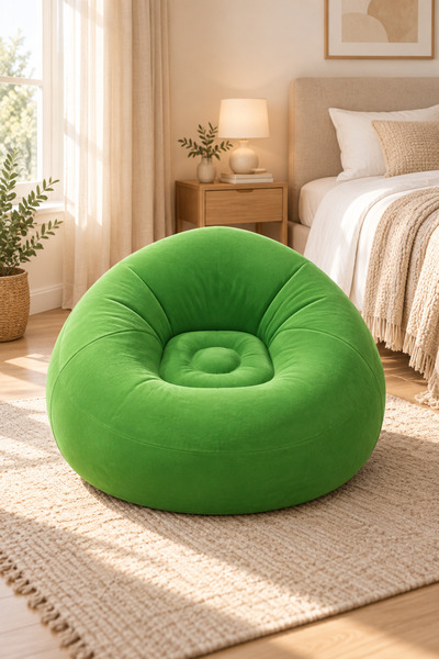 Dessa Fotoliu gonflabil de relaxare 108x108x65 cm, catifelat, PVC rezistent, ergonomic, pentru interior și exterior, verde
