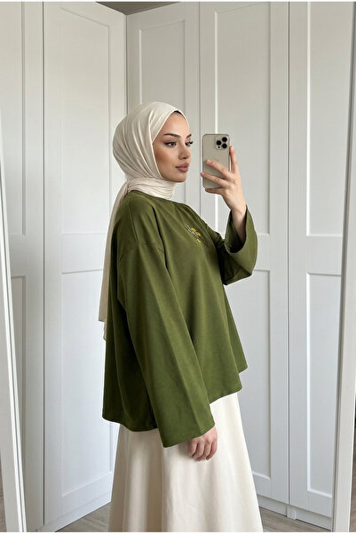 Kirazca Butik Women's Floral Embroidery Detailed Loose Long Sweatshirt Tunic