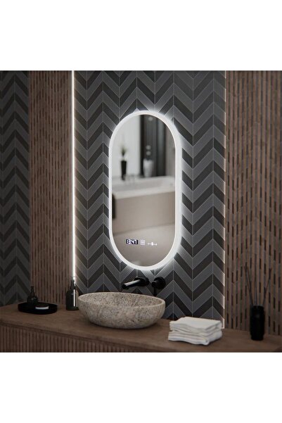 Flippy Oval LED Mirror, 50x100cm, Lucia Marcello Sensor, Defog System, Clock ...