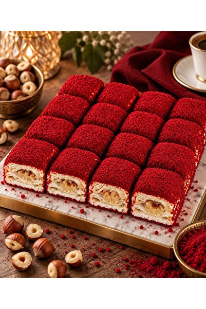 Red Velvetli Fındıklı Baklava Lokum 1 KG