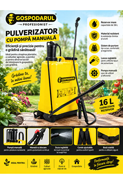 Generic Brand 🌱 Pulverizator cu pompă manuală GOSPODARUL PROFESIONIST – 16 L