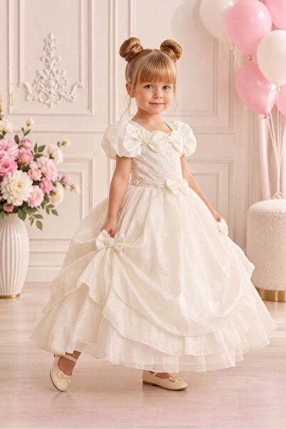 SÜSLÜ PİNK KİDS KIZ ÇOCUK ABİYE ELBİSE, BALON KOLLU TARLATANLI GELİNLİK