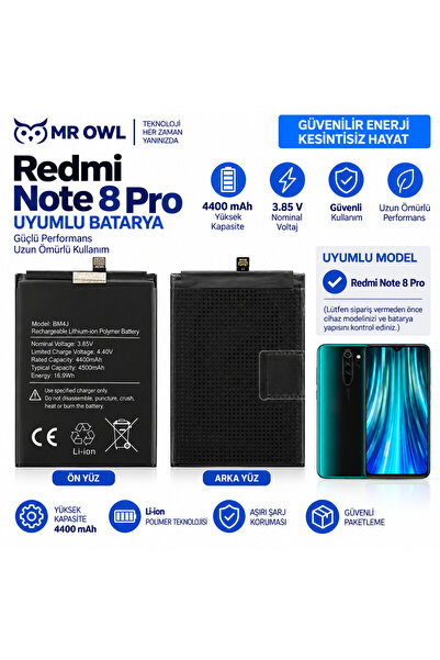 mr owl Xiaomi Redmi Note 8 Pro BM4J Uyumlu 4400 mAh Batarya Pil