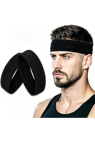 Vaslik 2 Pack Headbands for Men, Sweat Bands Headbands Men & Women, Cotton Te...