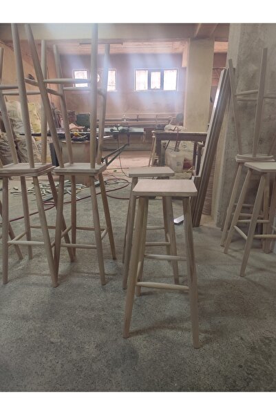 WOOD DESİGN CENTER Ahşap kare bar ham tabure 70 cm