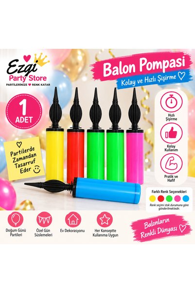 Ezgi Party Store Balon Pompası 1 Adet Manuel El Pompası Doğum Günü Parti Kutl...