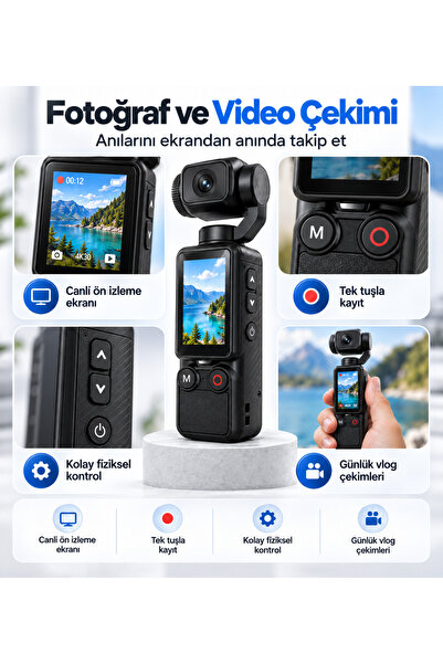 Hil Tech Eminönü Toptan Elektronik Q7 2.5K Vlog Kamera 180° Döner Lens 16X Zoom 2000mAh Type-C Mini Dijital Kamera