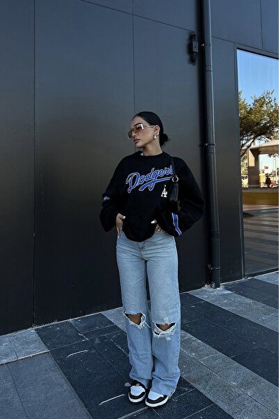LADY HAZAL Black Unisex Dadgors Printed Crew Neck Oversize Patterned Fabric S...