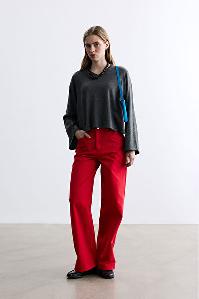 BE BLUE Red Gabardine Palazzo Pants