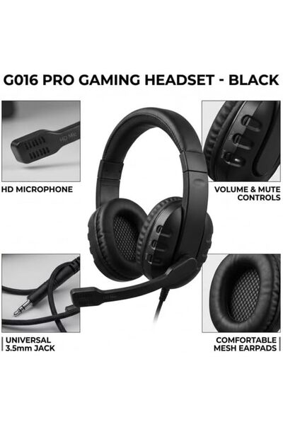 Generic GO16 Pro Gaming Bass Headset with HD Microphone, Black 7.1 E-Sports Sound, HD Microphone, Deep Bass Audio, Professional Grade, Wired Connection