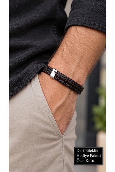 HER ŞEY NOTA www.herseynota.com Saverno Gridbraid Black Leather Men's Bracele...