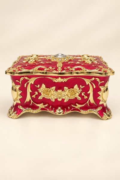 RASHA COLLECTION Red Gold Flower Motif Decorative Jewelry and Jewelery Box