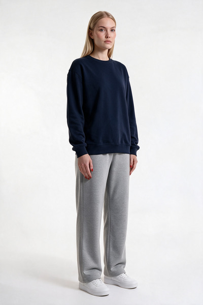 VESTRO Selanik Fabric Crew Neck Navy Blue Sweatshirt Comfortable Fit