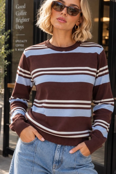 Arbucky Women's Crew Neck Striped Knitwear Sweater