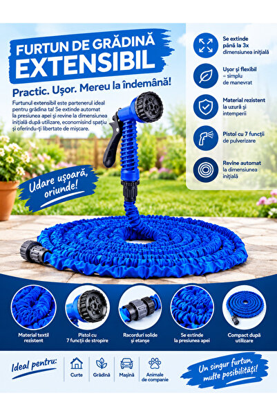 Generic Brand Furtun de grădină extensibil cu pistol de pulverizare