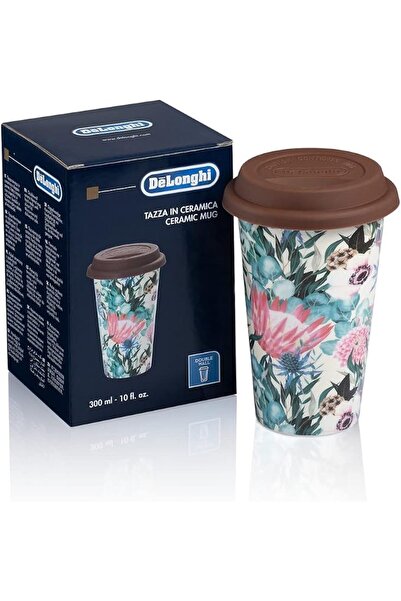 De'Longhi De’Longhi Thermal Ceramic Mug with Silicone Lid, 300 ml, Flower Des...