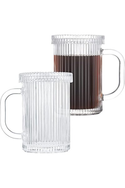 KASTWAVE Glass Coffee Mugs Clear Mug - 14 Oz Ribbed Mugs, Classical Vertical ...