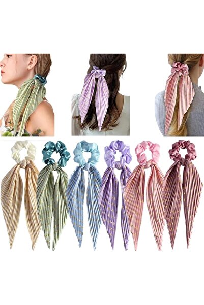 Novax 6 Pcs Colorful Bow Hair Scrunchies, Knotted Bow Ties with Long Ribbon, ...