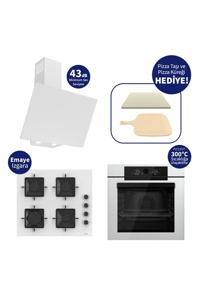 Ferre Pizzart & Fryart Beyaz Ankastre Set QEP65CB+SS206+D078-SA