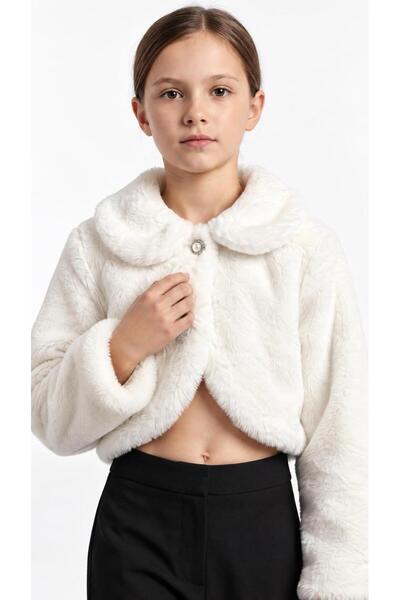 Esterella Children's - Young Girls' Feathered Bolero/Bolero with Brooch/White...