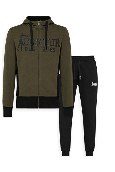 Boxeur Des Rues Set Trening Bărbați Boxeur des Rues: Hanorac Verde Măsliniu/Negru + Pantaloni de Trening Negri/Alb Mărimea S
