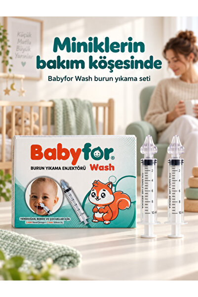 BABYFOR Bebek Burun Yıkama Enjektörü 2'li Nazal Şırınga 2 adet Silikon Uç