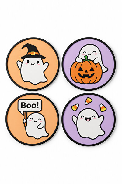 Three Dittle Birds Halloween Themed Set of 4 Coasters - Cute Ghosts