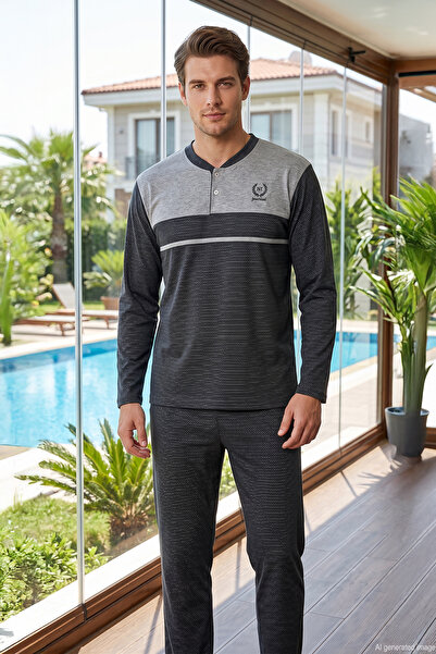 REMSA Men's Long Sleeve Combed Cotton Pajama Set 3020 Anthracite01
