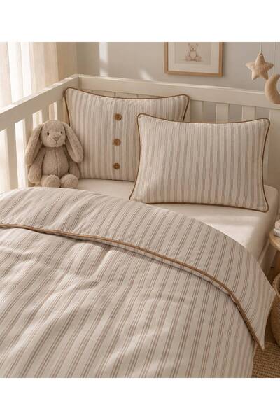 H&C COOLBOY H&C Baby Bedding Set Linen Textured 4-Piece Ribbed Striped Crib 1...