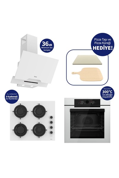 Ferre Pizzart & Fryart Beyaz Ankastre Set QEP65CB+CS206-FA+D064-SA