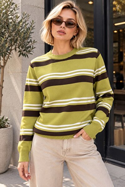 Arbucky Women's Crew Neck Striped Knitwear Sweater