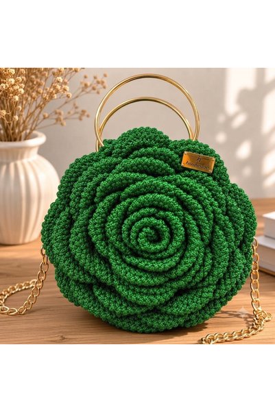 TıkTık AL El Örgüsü Gül Desen El ve Omuz Çantası polyester Makrome