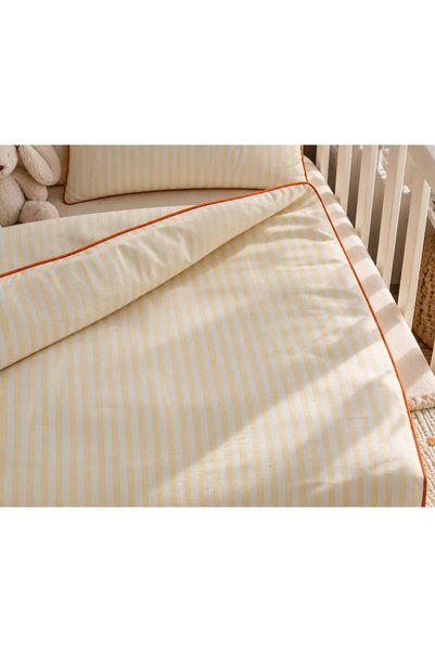 H&C COOLBOY H&C Baby Bedding Set Linen Textured 4-Piece Ribbed Striped Crib 100X150 cm Duvet Cover Set Bed Sheet and 2 Pillowcases
