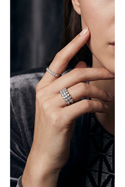 Dorvina 316L Steel Silver Color Row Zircon Stone Adjustable Women's Ring Jewelry