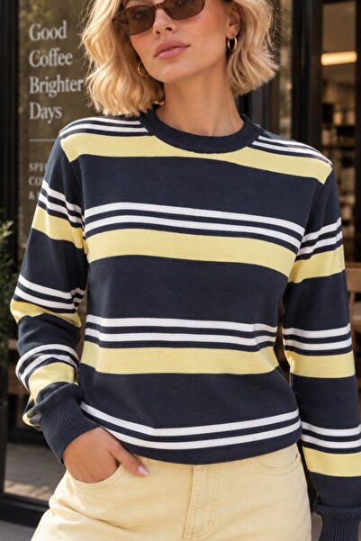 Arbucky Women's Crew Neck Striped Knitwear Sweater