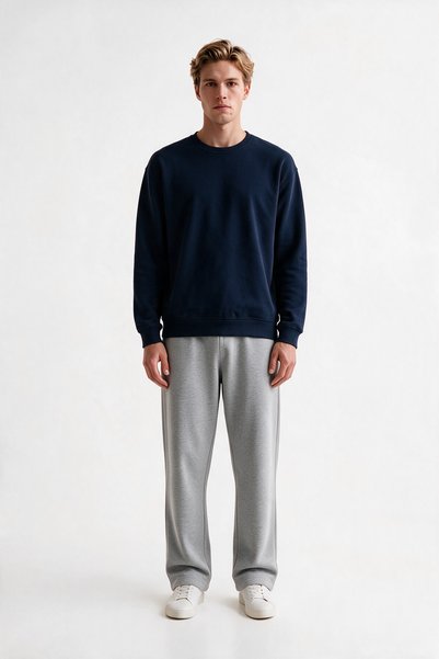 VESTRO Selanik Fabric Crew Neck Navy Blue Sweatshirt Comfortable Fit