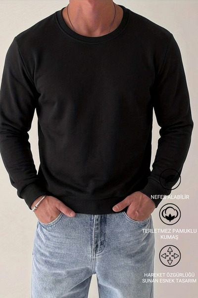 DAMGA JEANS سترة تريكو سوداء برقبة دائرية للرجال لفصل الشتاء