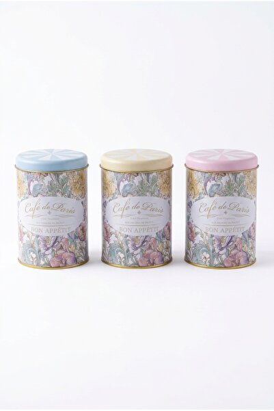 EVLE 3 Piece Round Metal Decorative Box 9 cm X 14 cm / Cafe De Paris Pink