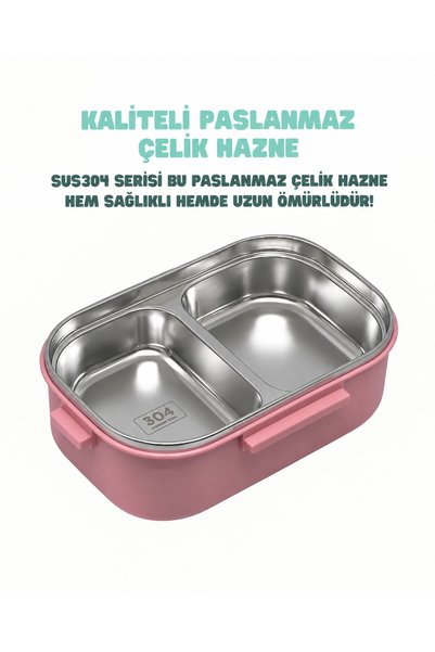 Masis Home 1650 ml Lunch Box 2 Katlı 4 Bölmeli Paslanmaz Çelik Sefer Tası Yemek Kutusu Chopstick Setli