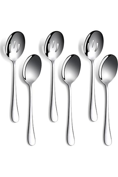 AZONEE 6 Pcs Serving Spoons Set, 8.7 Inch Serving Spoons x 3,Slotted Serving ...