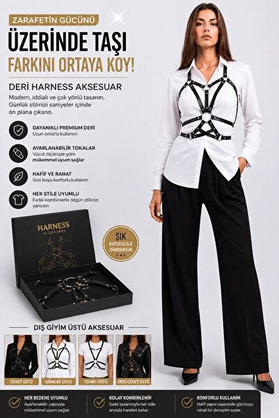 Good Miss Kadın Siyah Deri Harness Aksesuar – Halka ve Perçin Detaylı Ayarlan...