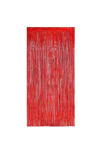 Partifest Kırmızı Folyo Saçaklı Fon Perde 100x200 cm Parti Doğum Günü Süsleme...