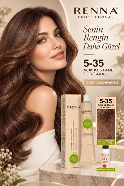 Renna AMONYAKSIZ Bitkisel Yıpranmış Saçlar İçin Saç Boyası 5-35 Açık Kestane 60ml