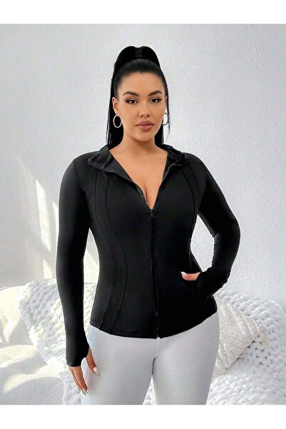 Sheya Bluză cu fermoar, neagră - 2XL